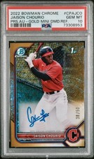 2022 BOWMAN CHROME 1ST AUTO GOLD MINI DMND. REFRACTOR /50 JAISON CHOURIO PSA 10