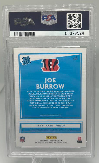 Panini Donruss 2020 Joe Burrow Rated Rookie Canvas Studio #301 /100 PSA 9 view 3