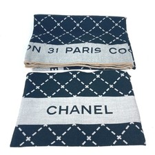 CHANEL Large format logo Interior rug with pouch blanket wool / silk Black/gray