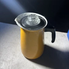 Vintage MCM 1970's  Enamelware Coffee Percolator Stovetop - Sunflower Color EUC