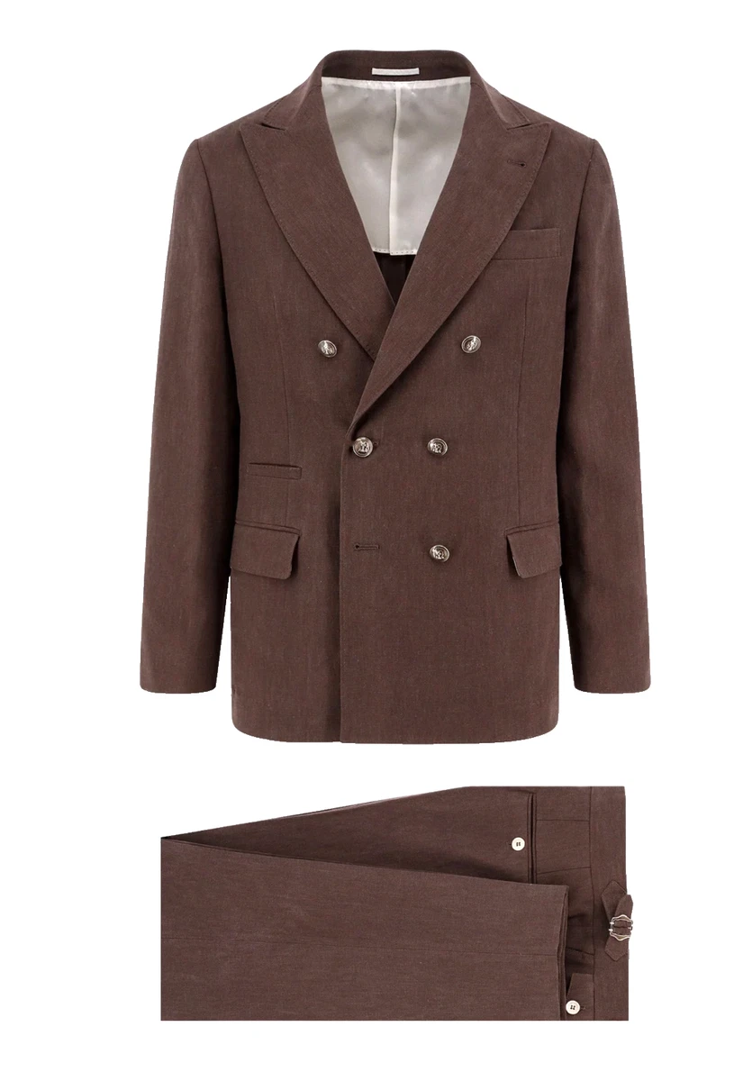Brunello Cucinelli Brown Double-Breasted Suits & Blazers for Men