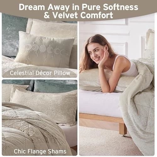 Queen Velvet Comforters Queen Bedding Full/Queen Champagne Comforter Set - Image 4 of 4