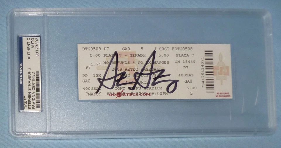 Stephen Strasburg Signed 2009 SDSU Aztecs Full Baseball Game Ticket PSA/DNA COA - Image 2 of 4