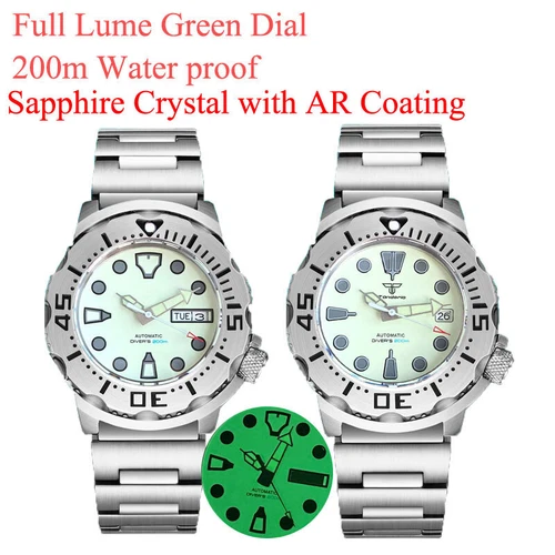 Reloj monstruo Tandorio 42 mm 20 bar esfera luminosa completa NH35 NH36 para hombre cristal de zafiro AR