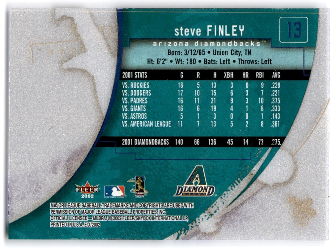 2002 Fleer E-X Steve Finley Arizona Diamondbacks #13 | eBay