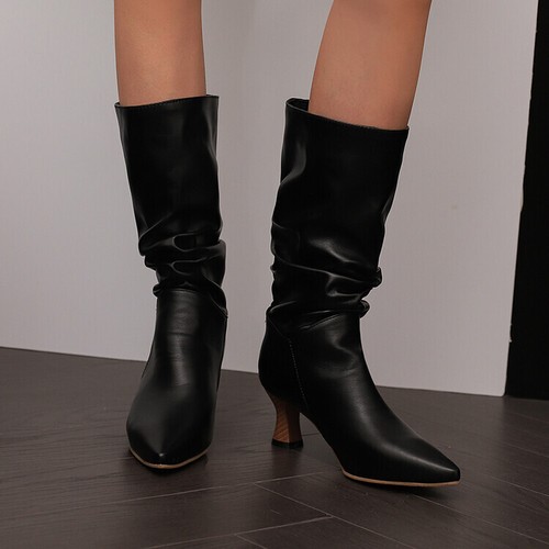 Neu Westernstiefel Damen Pfennigabsatz spitz zulaufend lässig Stiefel halbhohe Stiefel Größe - Bild 13 von 26