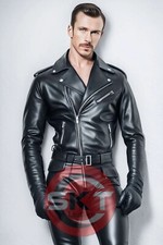 Men's Real Cowhide Black Leather Bikers Style Jumpsuit 1 PCS Suit