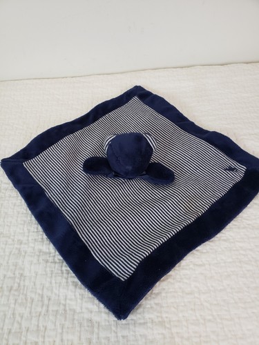 (M5) Ralph Lauren Bear Security Blanket Teddy Bear Navy Blue White Stripes