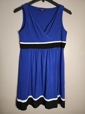 Chaps Womens Sleeveless Dress Size L Royal Blue V-Neck Empire Waist Stretch Midi