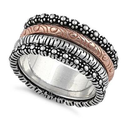 Echt 925 Sterling Silber bicolor Rotgold Wald Spinner Ring alle Größen
