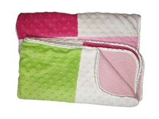 CHILD OF MINE Carter's Pink Green Patchwork Blanket Squares Minky Dots Lovey EUC