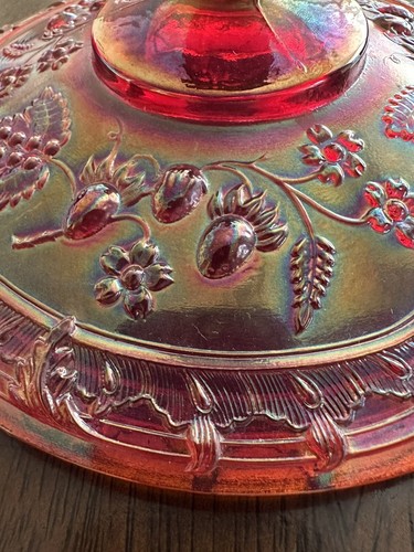 Runder Deckel für Fenton Red Carnival Glas Wilde Erdbeere Bonboniere - Bild 3 von 7