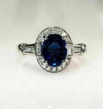 2Ct Oval Cut Lab Created Blue Sapphire Women Wedding Ring 14K White Gold Plated