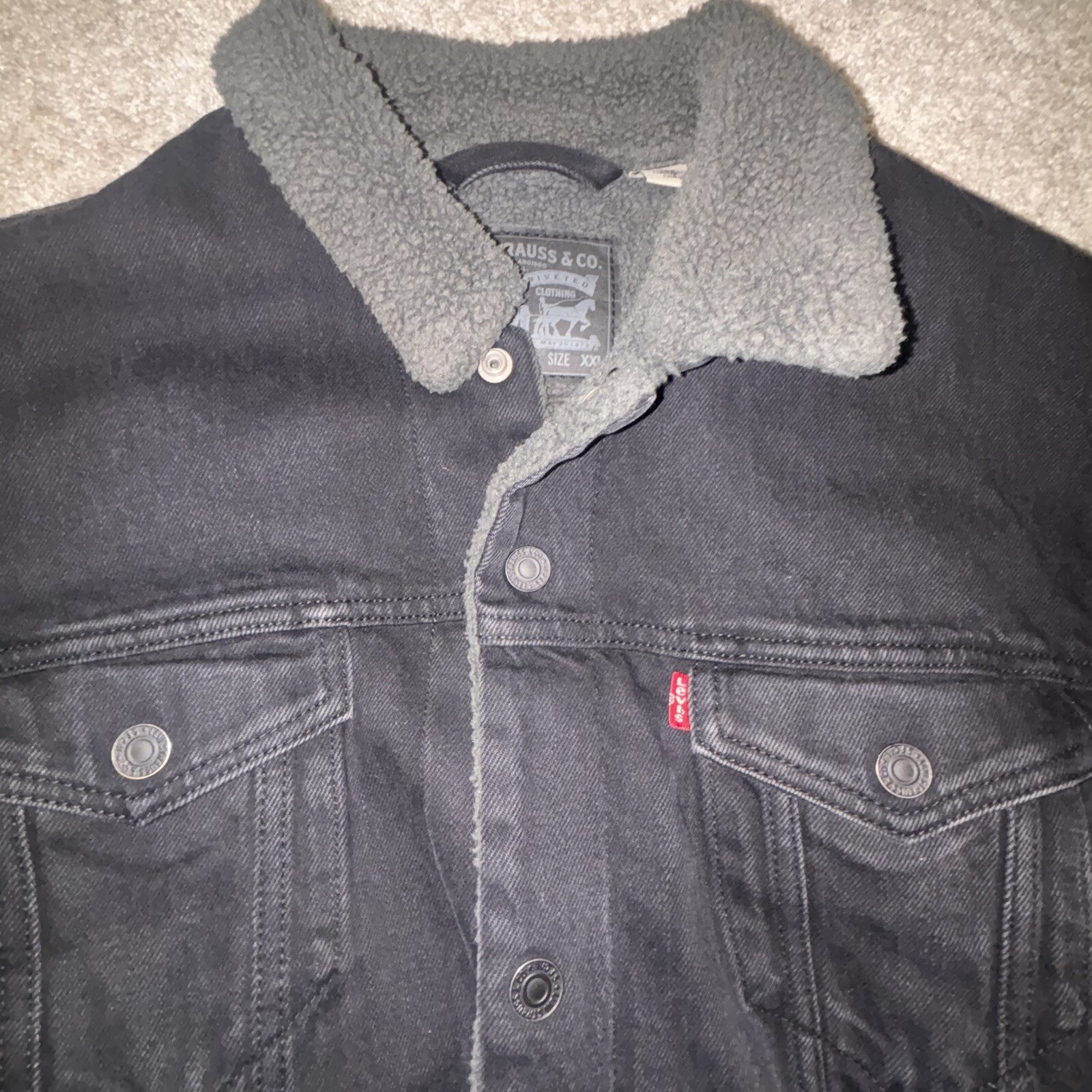 Levi Vintage Mens Denim Jacket Xxl Black Sherpa Lined… Gem