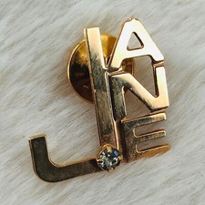 JANE Gold Tone Block Letter Lapel Pin w/ Rhinestone