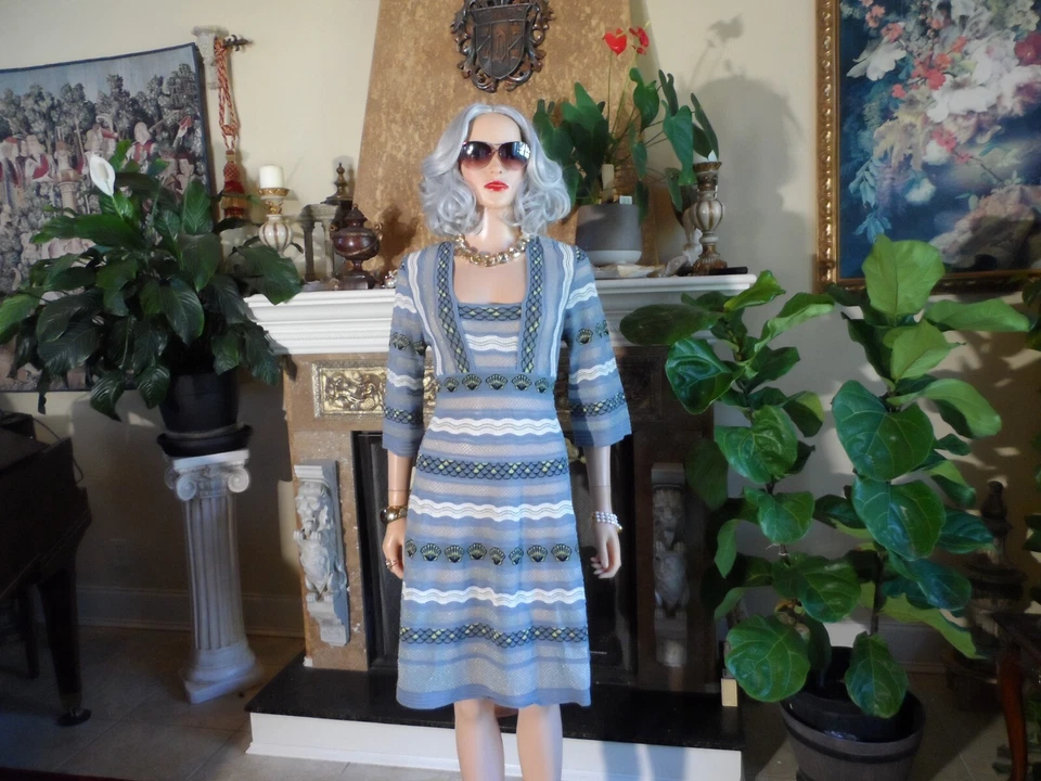 M Missoni Light Blue/White Printed Knit A Line Dress Size S - Image 3 of 4