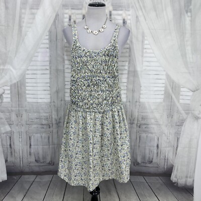 Free People Large Beige Blue Petunia Floral Mini Dress Combo Open Back Dress B13
