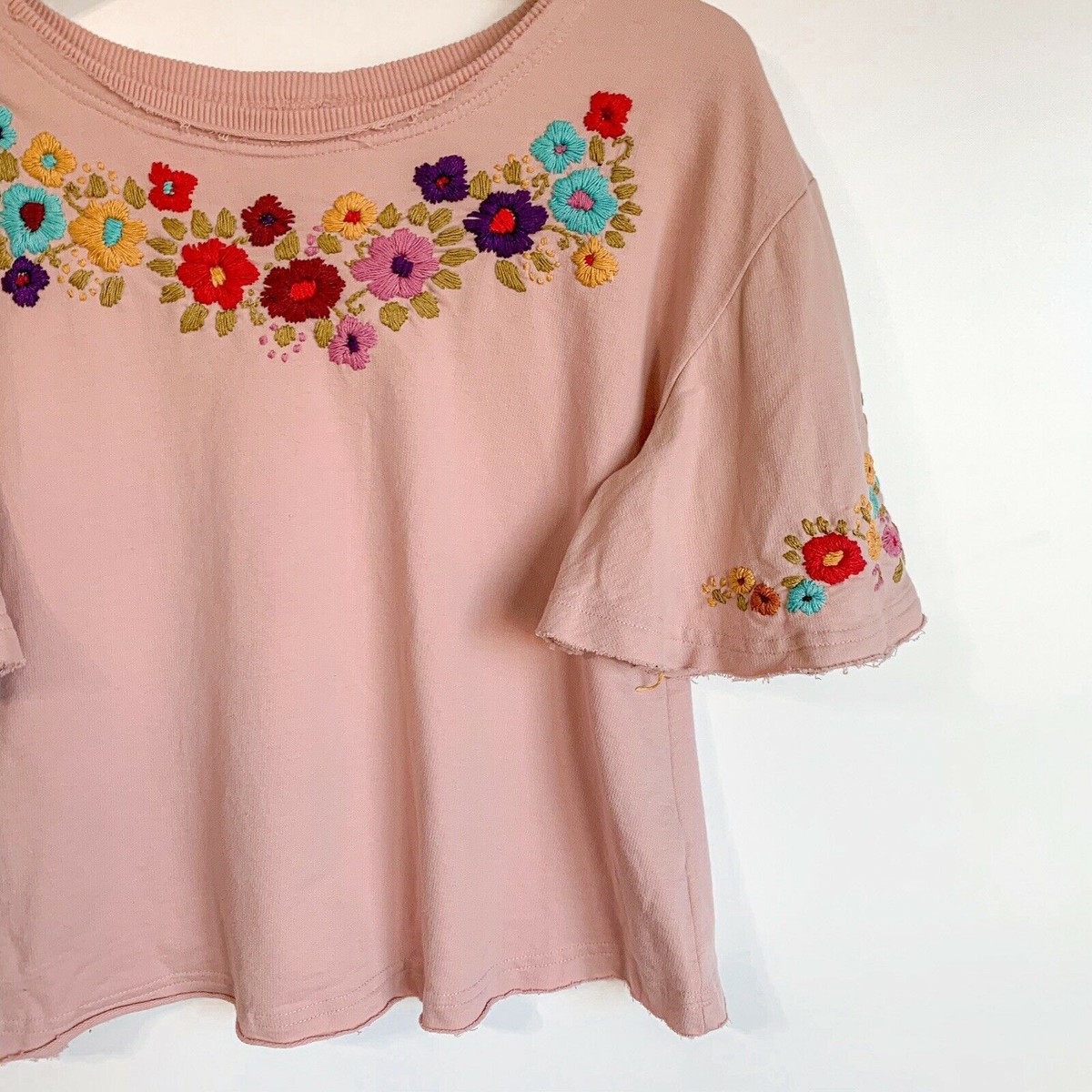 SISTER MARY Sz XS Floral Embroidered Pink Shirt Top | eBay