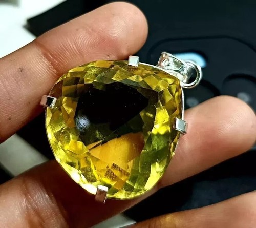 Natürlicher 98,00 ct gelber Citrin Birnenschliff 925 massiv Silber Anhänger Edelstein - Bild 4 von 6
