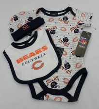 NFL Chicago Bears Newborn Bodysuit, Bib, and Cap White AOP Size 3-6 Months