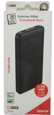 2GO 795944 Powerbank Lithium Polymer (LiPo) 10000 mAh Schwarz 959445