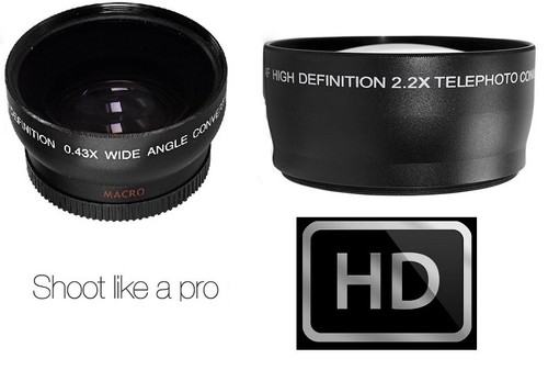 2-Pcs HD Telephoto & Wide Angle Lens For Canon Vixia HF W10 W11 - Picture 2 of 10