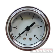 Chrome white 0-15 psi Dry 1-1/2" Pressure Fuel Gauge Mechanical 1.5" Racing SBC