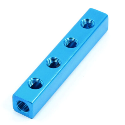 Blau 1/4''PT Alu Luftschlauch Verbinden Verteilerblock Splitter 4 Weg 7 Ports
