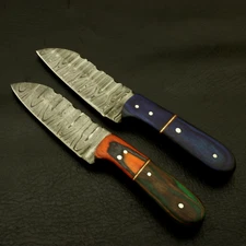 CUSTOM HANDMADE DAMASCUS BLADE HUNTING SKINNING Blade Lot Of 2 CAMPING KNIFE