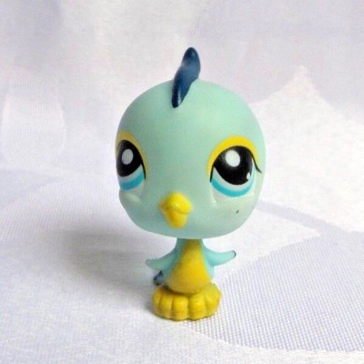 Figurine Littlest Pet Shop (LPS) Hasbro - Oiseau Pigeon Jaune Et Bleu - Occasion TBE