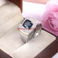 Natural London Blue Topaz Gemstone With 925 Sterling Silver Ring For Men's 932