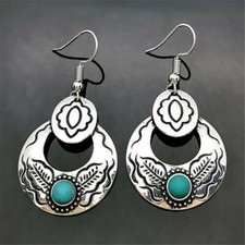 Awesome New Silver Plated Round Turquoise Circle Disc Hook Dangle Drop Earrings