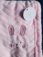 Pure Baby Pink Fleece Blanket with Bunny Motif TJM Home Bargains 25203 New