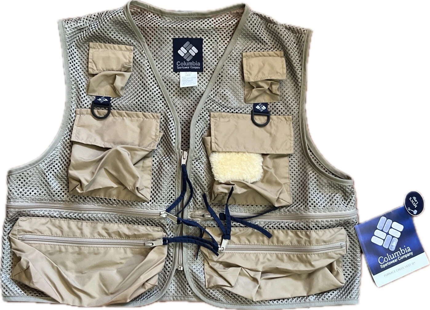 Vintage Columbia Sportswear Men's L Furnace Creek III Fly Fishing Vest Tan NEW