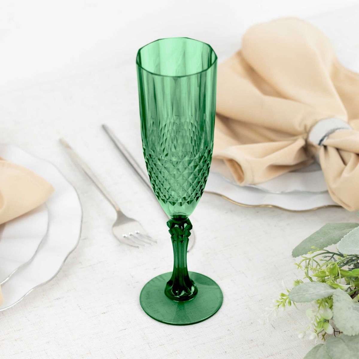 6 HUNTER GREEN 8 oz Crystal Plastic Champagne Flute GLASSES Party Events