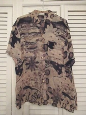  BASLER-GERMAN BRAND Womens Short Sleeve Button Blouse ANIMAL PRINT Size 16
