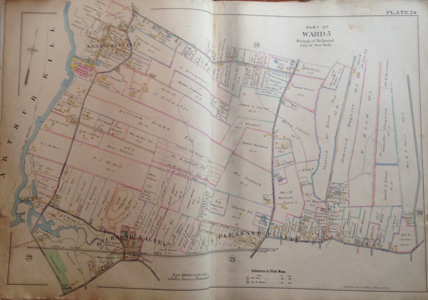 1898 STATEN ISLAND PLEASANT PLAINS E. ROBINNSON ORIGINAL ATLAS MAP