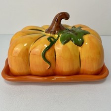 Blue Sky Clay Works Figural Pumpkin Squash Butter Dish for Thanksgiving and Fall