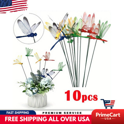 10 Pcs 3D Dragonfly Garden Decor Dragon Fly Garden Stakes Dragonflies Garden 10X