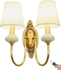 Vintage 2-Light Wall Sconce Battery Operated with Remote,Rechargeable Wall Sconc