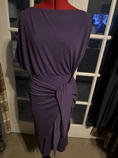 Grace Karin Womens Purple One Sleeve Tie Front Lined Midi Dress. M