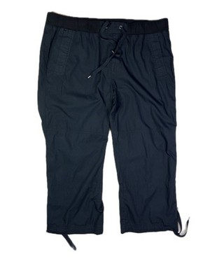 LAUREN Ralph Lauren Size 16 Black Cotton Pull-On Pants Cropped Drawstring Cuffs