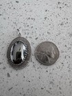 Silver-tone Oval Hematite Cabochon Pendant Charm w/Bezel Setting — photo 3