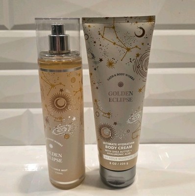 2 NEW Bath & Body Works GOLDEN ECLIPSE Fragrance Mist 8 + Cream, 8 oz