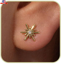 14K Gold Star Stud Earrings for Women, Dainty Minimalist Hypoallergenic