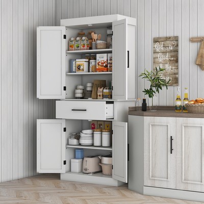 HOMCOM 72'' Tall Kitchen Pantry Storage Cabinet with Barn Doors and Drawer