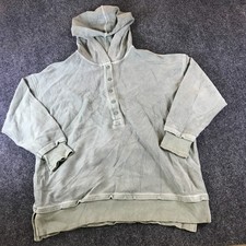 Aerie Henley Hoodie Women Medium Sage Green Textured Ribbed Knit Pullover Winter