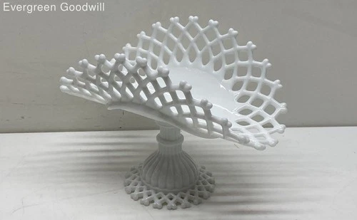 Vintage Westmoreland White Milk Glass Banana Boat with Lattice Edge Pattern