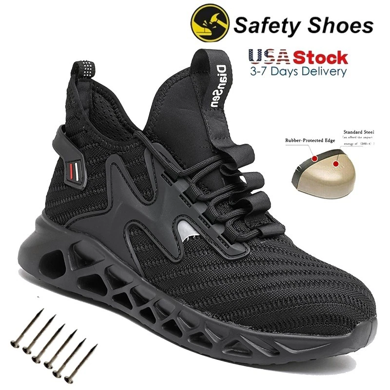 Mens Non Slip Work Shoes Steel Toe Boots Lightweight Breathable Safety Sneaker