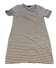 Tommy Hilfiger Gray White Striped Short Sleeve T Shirt Dress Womens Size S